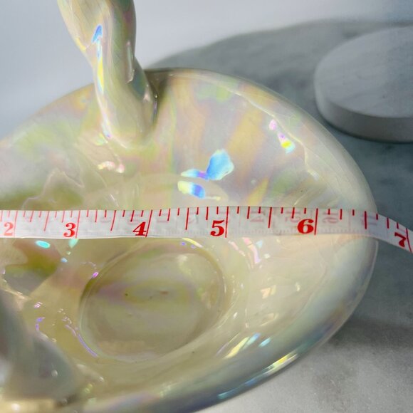 Vtg Iridescent Ceramic Basket Opalescence Twisted Handle Trinkets Flowers Crazed - Picture 7 of 8